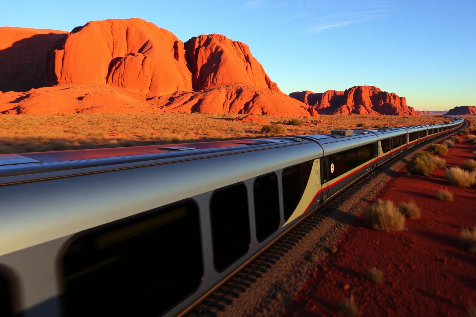 Australian train traveling through outback